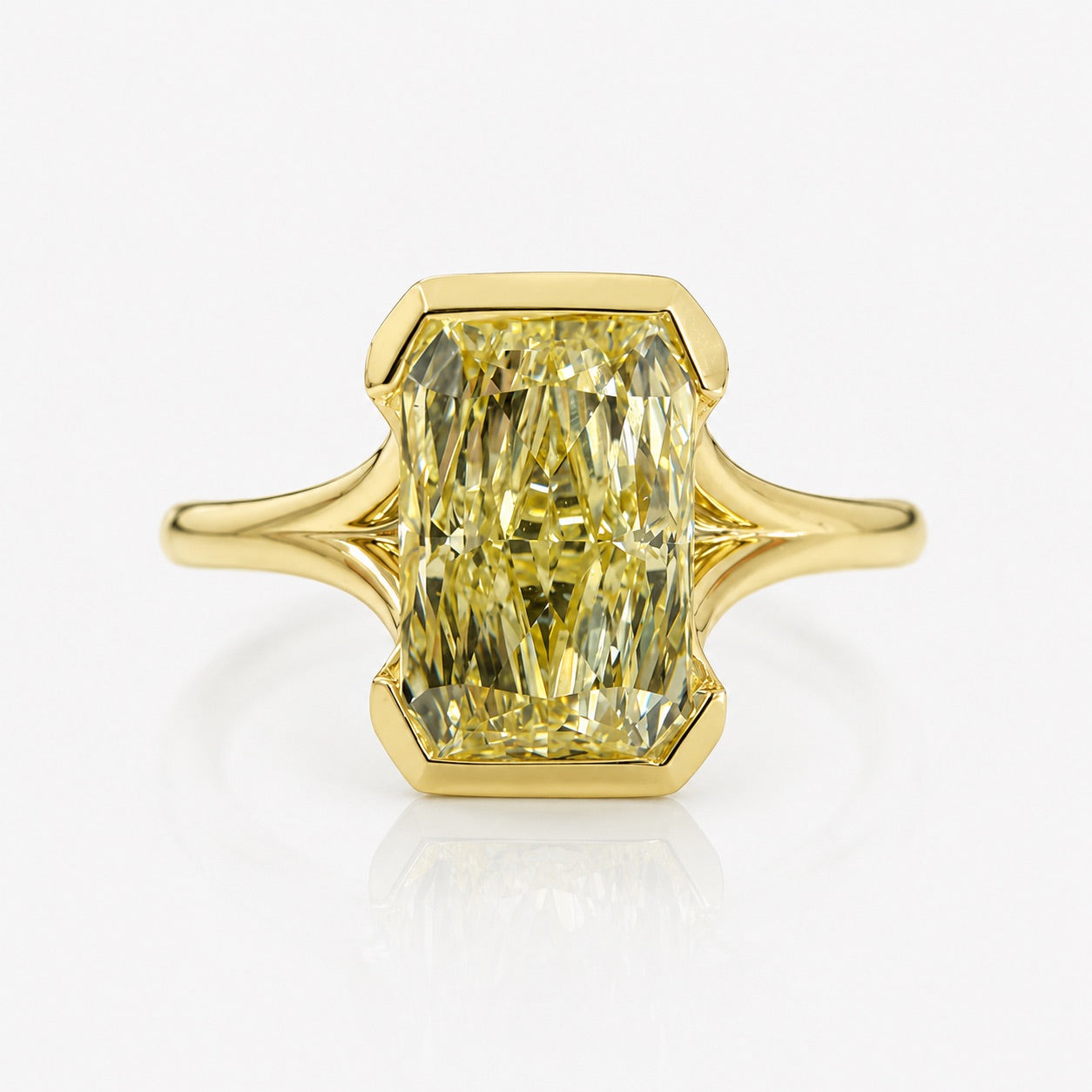 2ct GIA Fancy Light Yellow Elongated Radiant Diamond Floating Bezel Engagement Ring