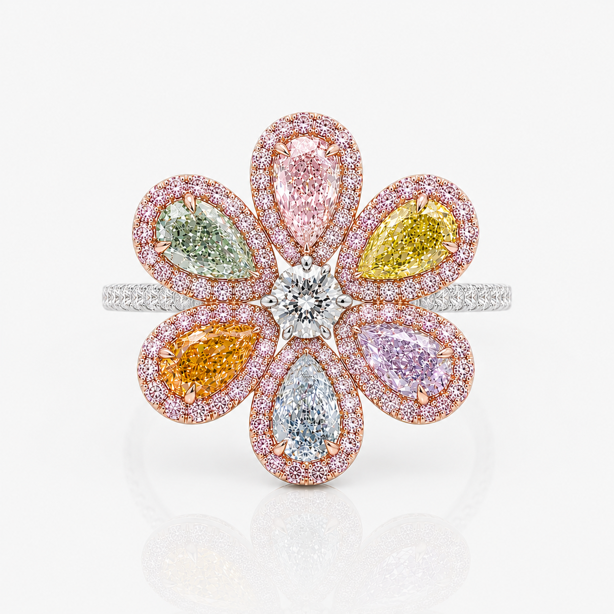 Rare Multicolor Diamond Flower Ring