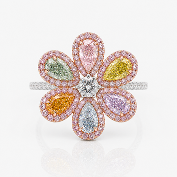 Rare Multicolor Diamond Flower Ring