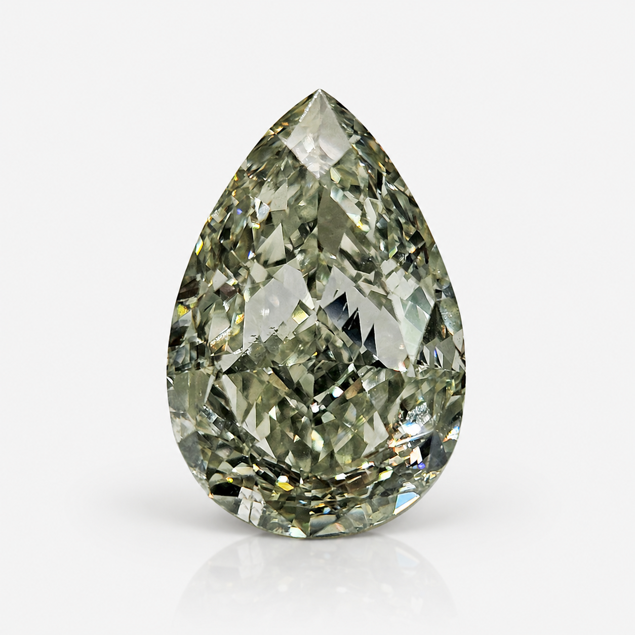 GIA 3.79ct Fancy Light Grayish Yellowish Green Pear diamond loose stone at Rare Colors by Namdar, 5th Avenue New York