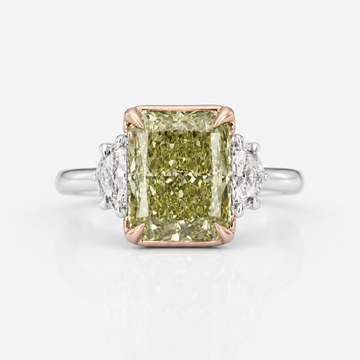 5ct Green Radiant Diamond Three Stone Engagement Ring