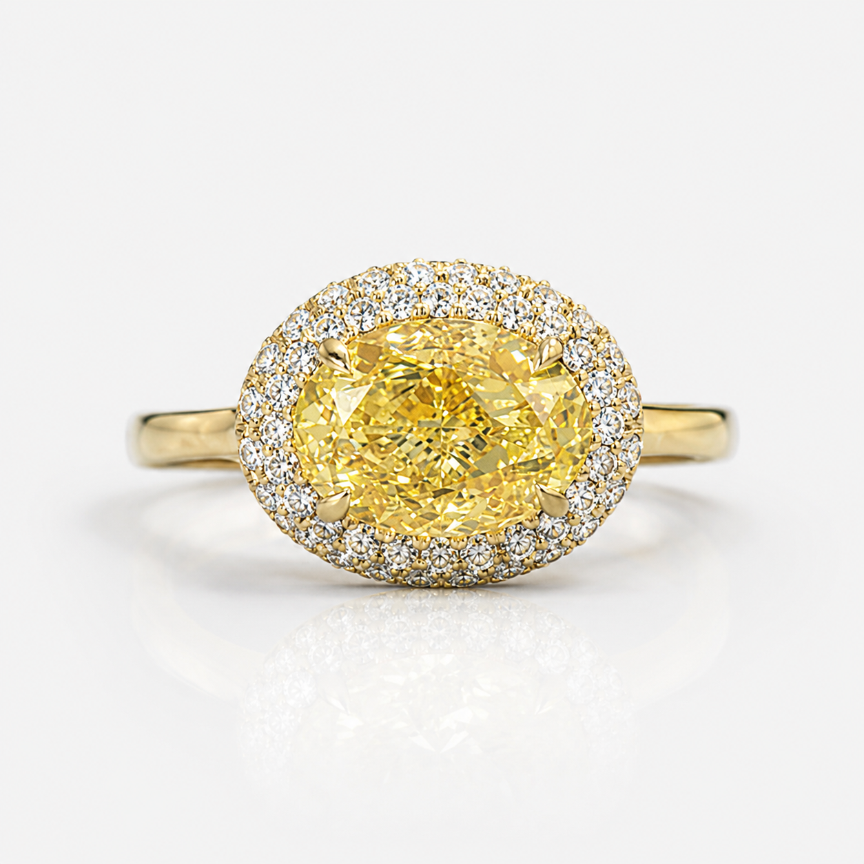 3ct GIA Fancy Light Yellow Oval Diamond Cobblestone Engagement Ring
