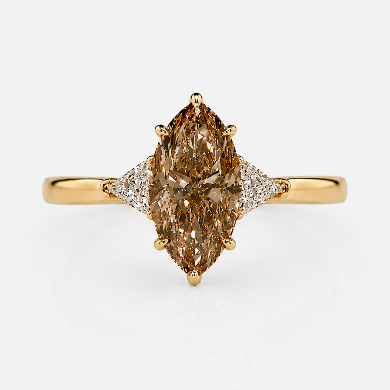 3ct Champagne Marquise Diamond Three Stone Engagement Ring