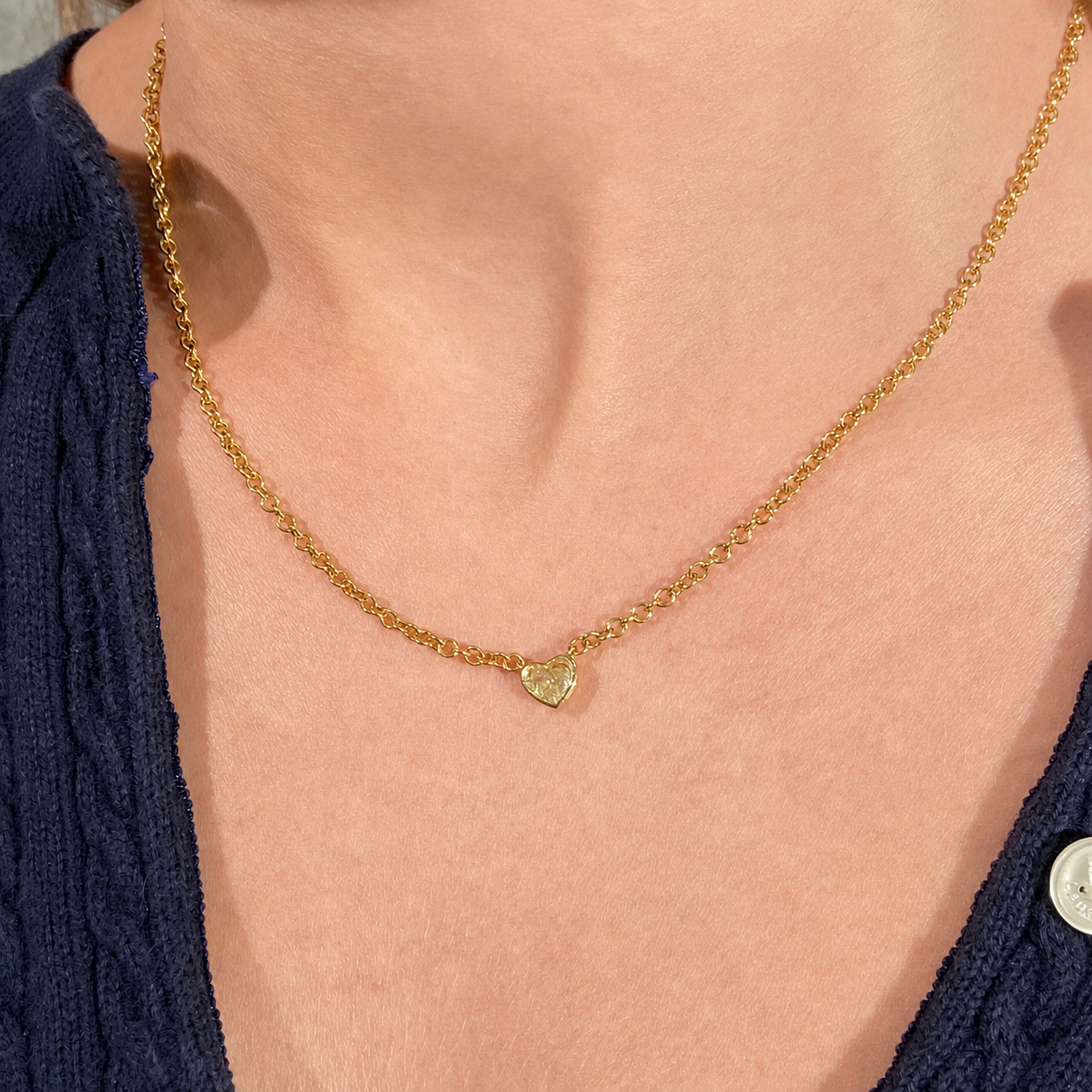Light Yellow Heart Diamond Bezel Pendant