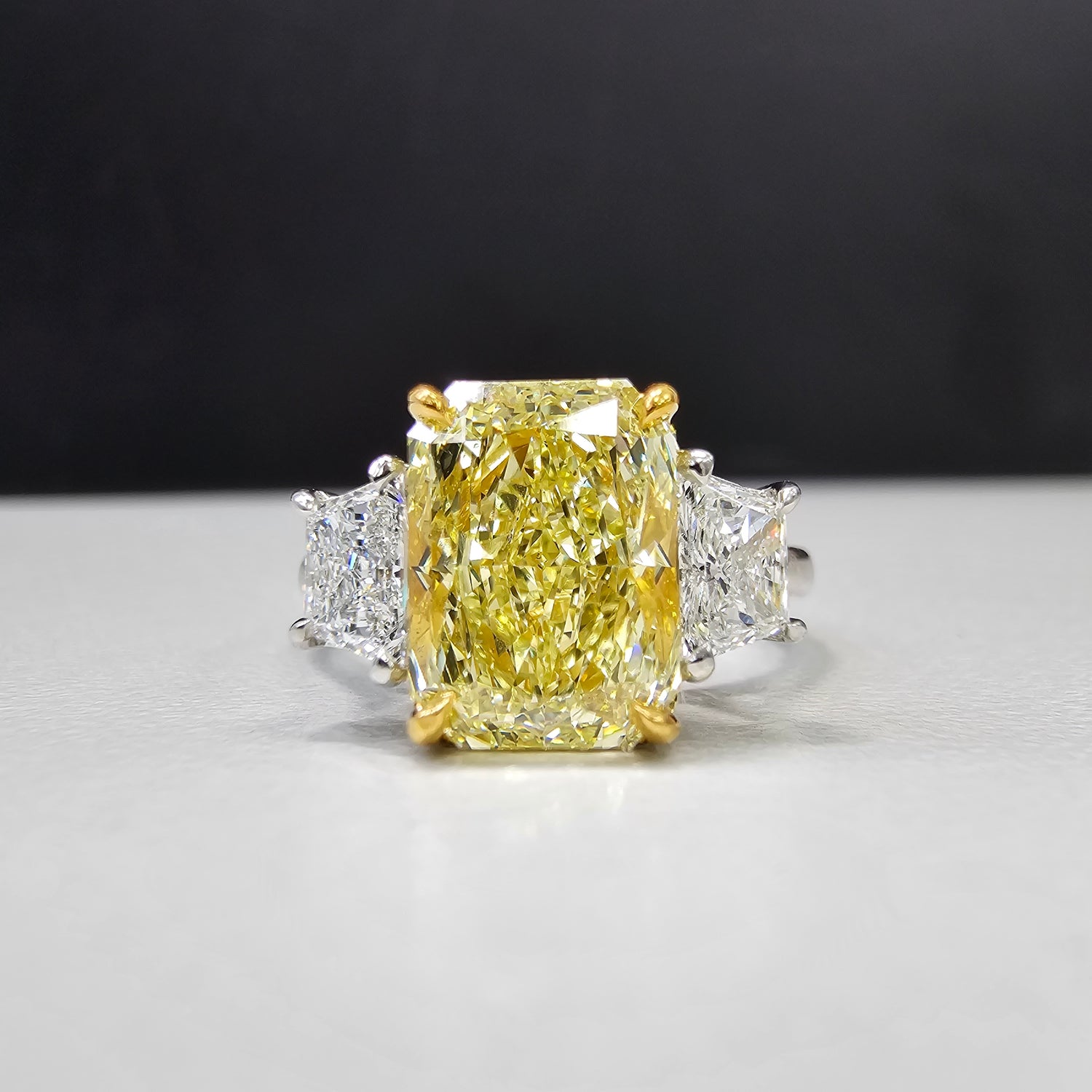 3ct Fancy Yellow Elongated Radiant diamond engagement ring, handcrafted by Rare Colors by Namdar