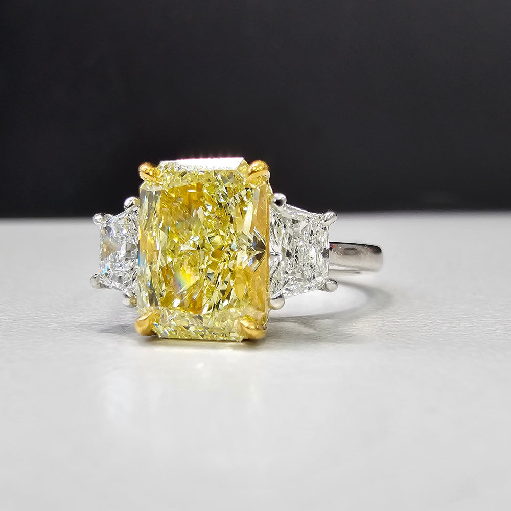 GIA 3ct Fancy Yellow Elongated Radiant diamond engagement ring at Rare Colors by Namdar, 5th Avenue New York