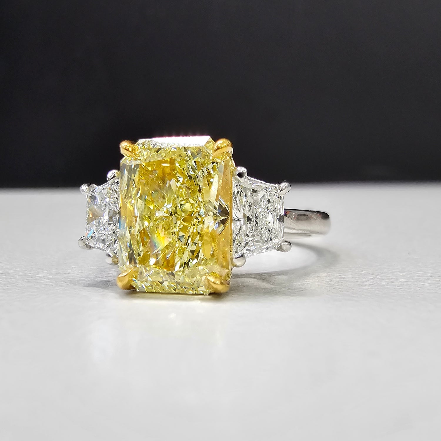 GIA 3ct Fancy Yellow Elongated Radiant diamond engagement ring at Rare Colors by Namdar, 5th Avenue New York
