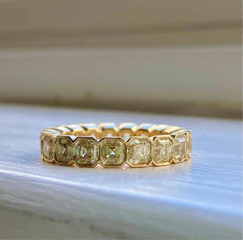 Old Money Yellow Diamond Asscher Cut Bezel Eternity Band.