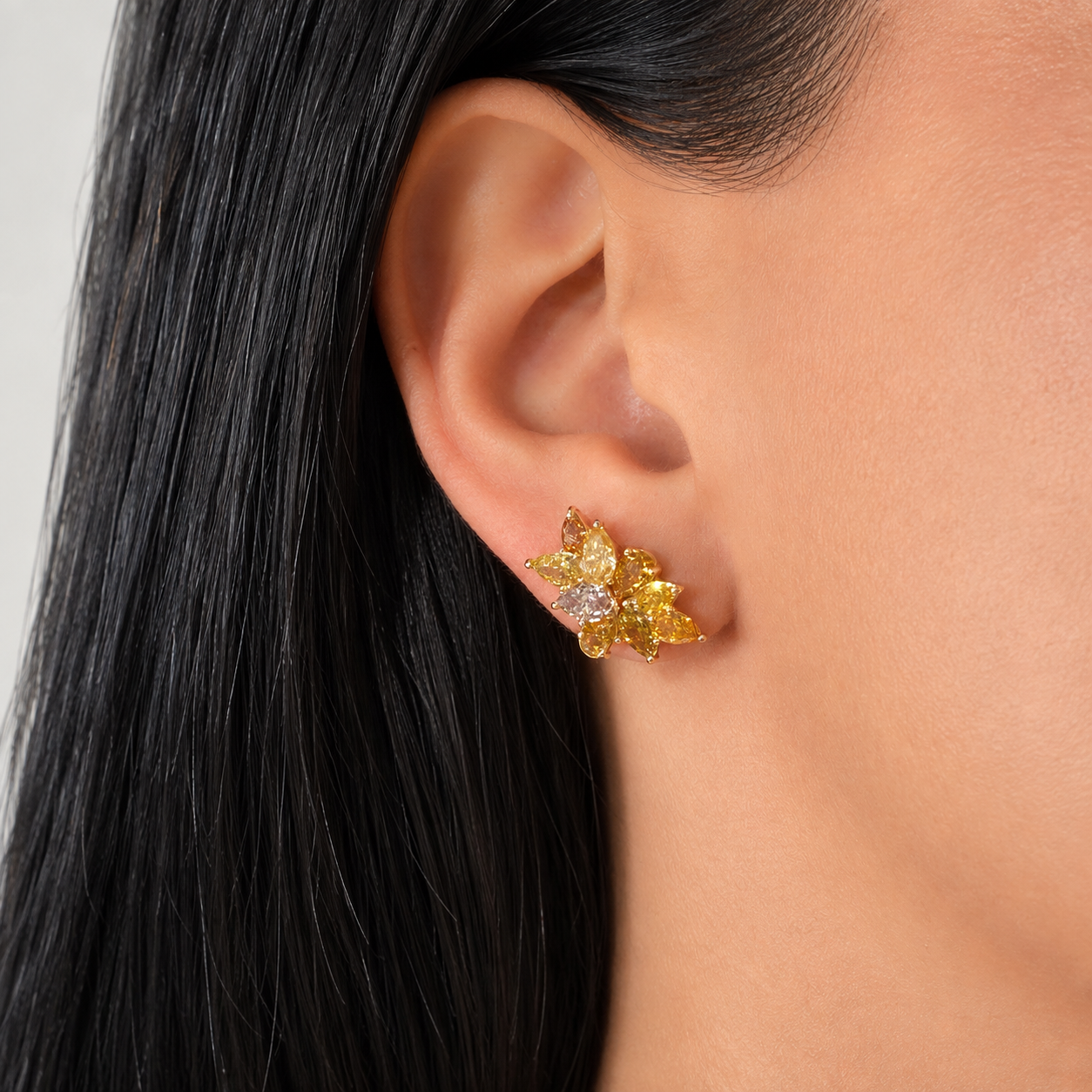 5ct Mixed Earth Tone Champagne Diamond Cluster Earrings