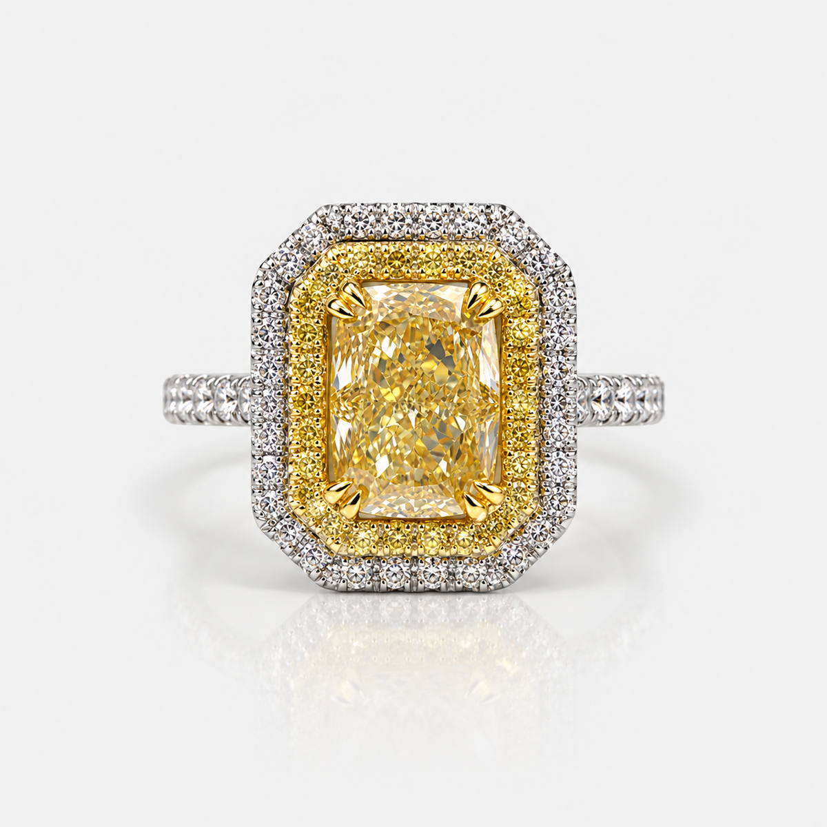 2ct GIA Light Yellow Cushion Diamond Double Halo Engagement Ring