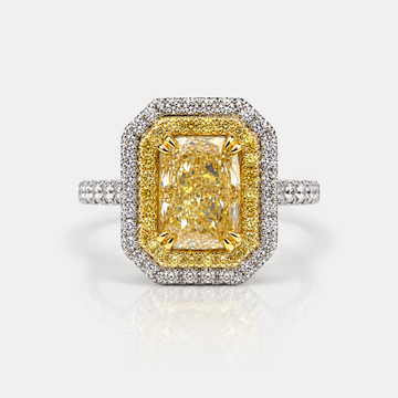 2ct GIA Light Yellow Cushion Diamond Double Halo Engagement Ring
