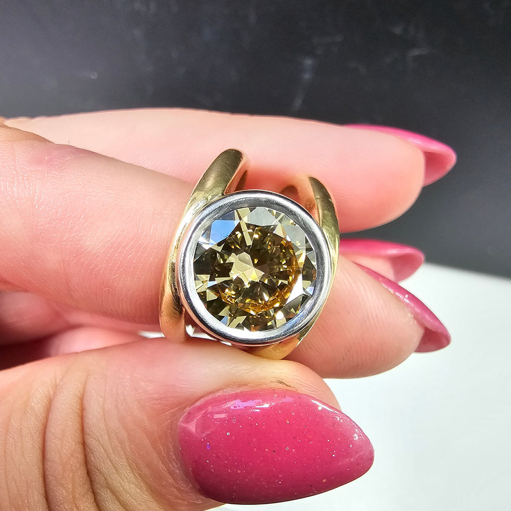 4ct Champagne Round diamond ring, handcrafted by Rare Colors by Namdar