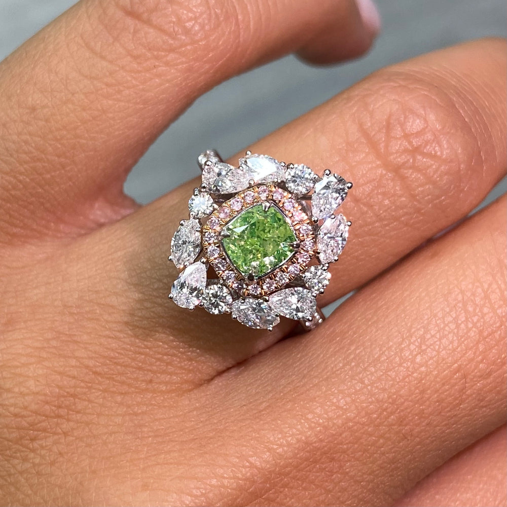 1ct Intense Yellow Cushion diamond ring, handcrafted by Rare Colors by Namdar