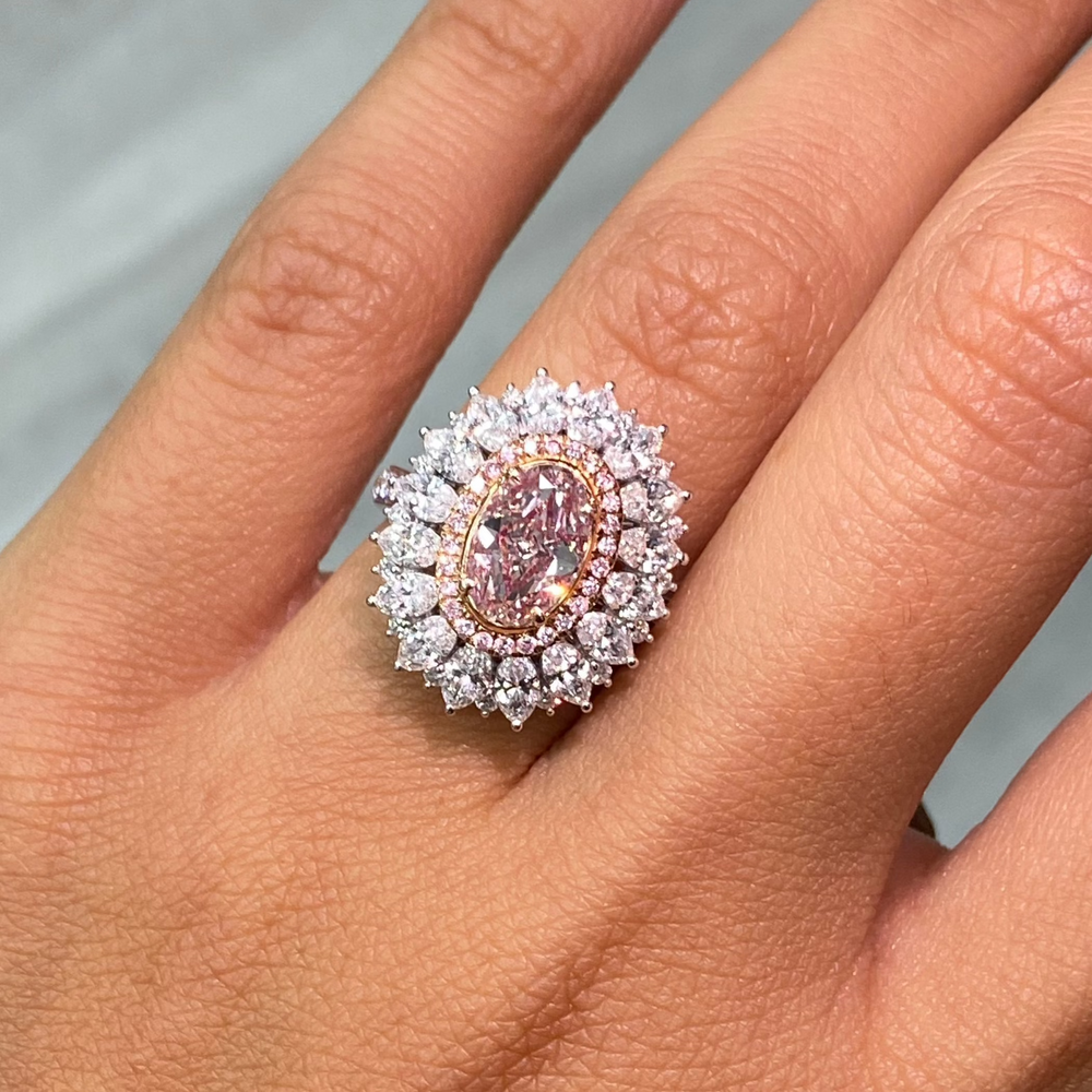 Natural 1.60ct Pink Oval diamond ring — Rare Colors by Namdar NYC