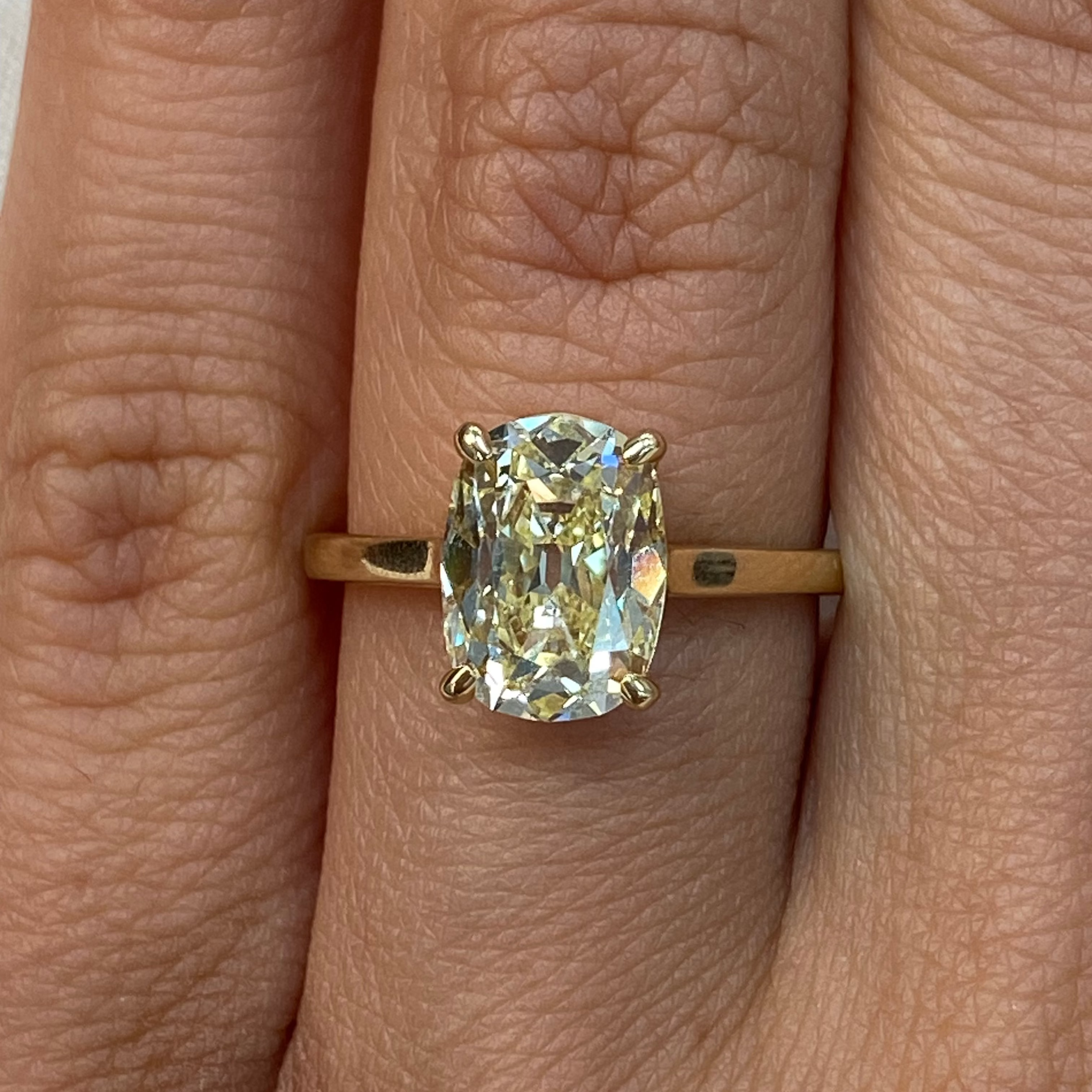 old mine yellow diamond antique cushion ring 