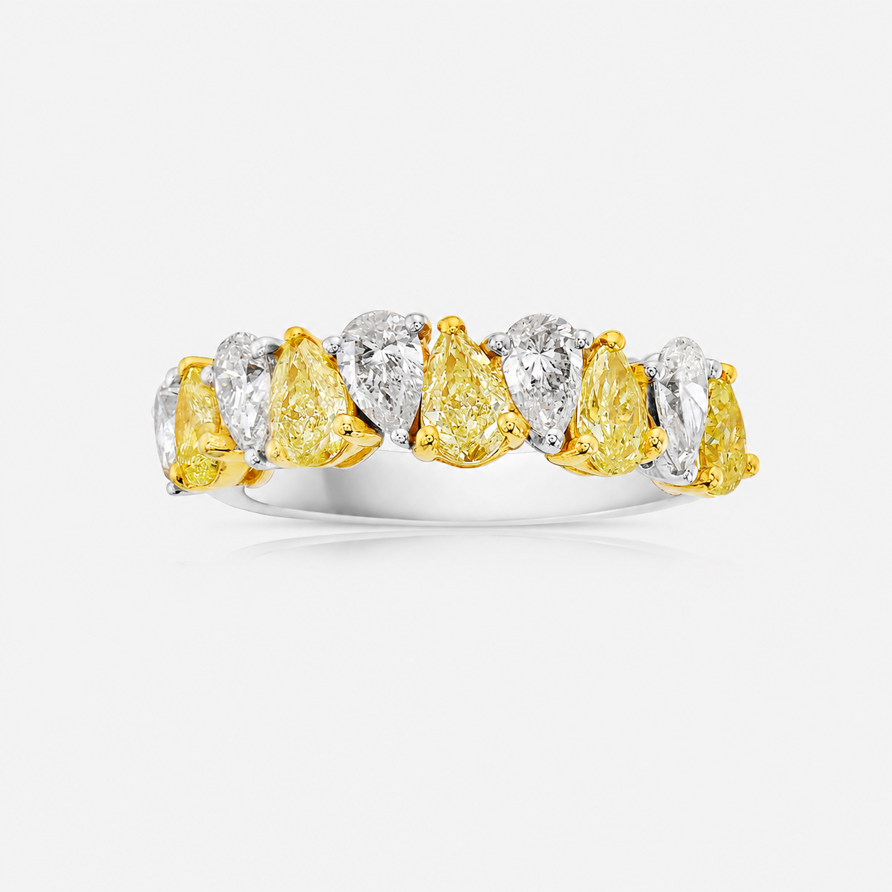 Alternating Yellow and White Pear Diamond Half Eternity Band