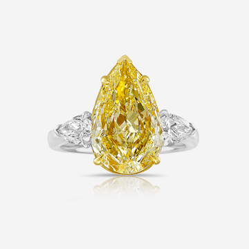 Light Yellow Pear Diamond Three Stone Engagement Ring