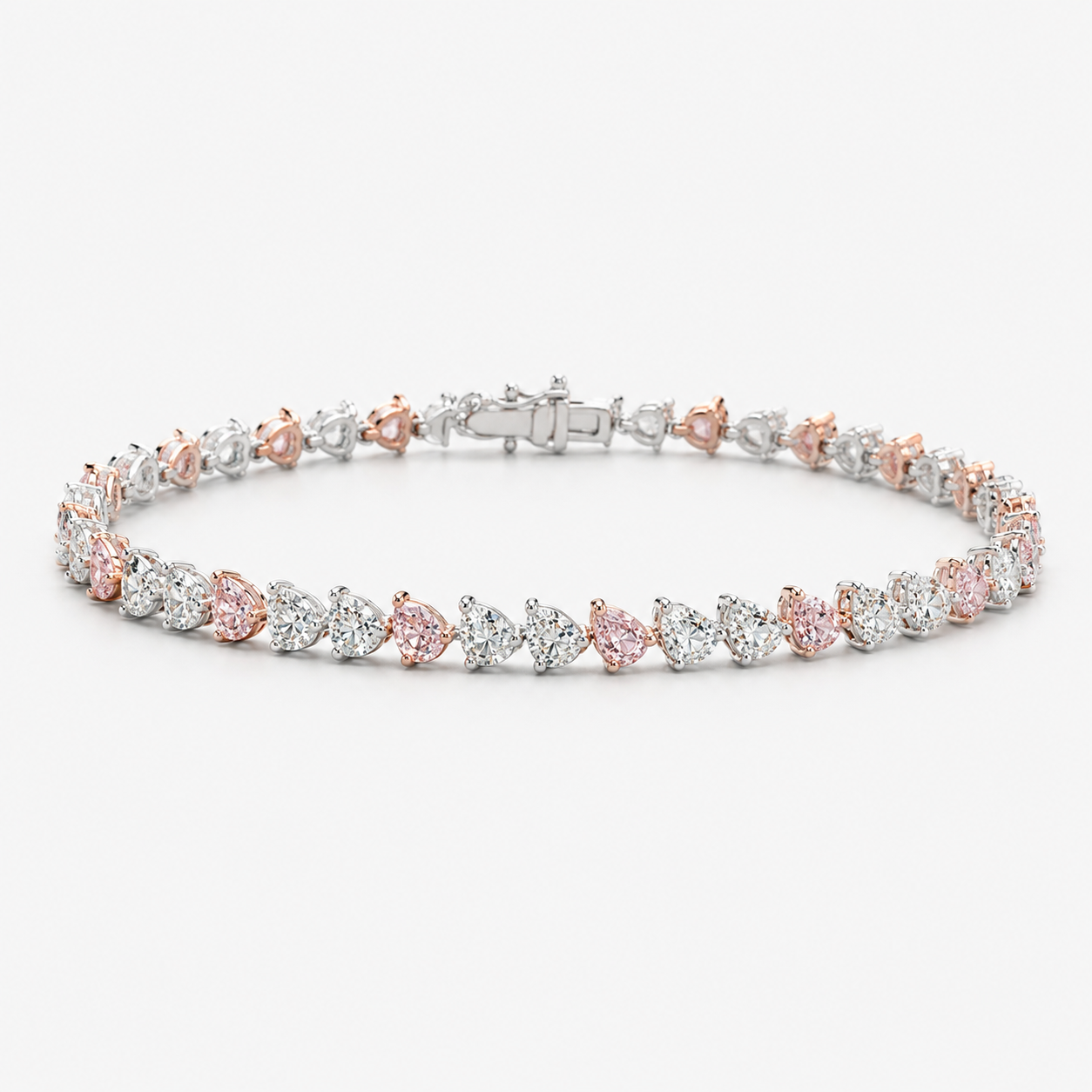 5.7 Carat Pink and Colorless Pear Diamond Tennis Bracelet