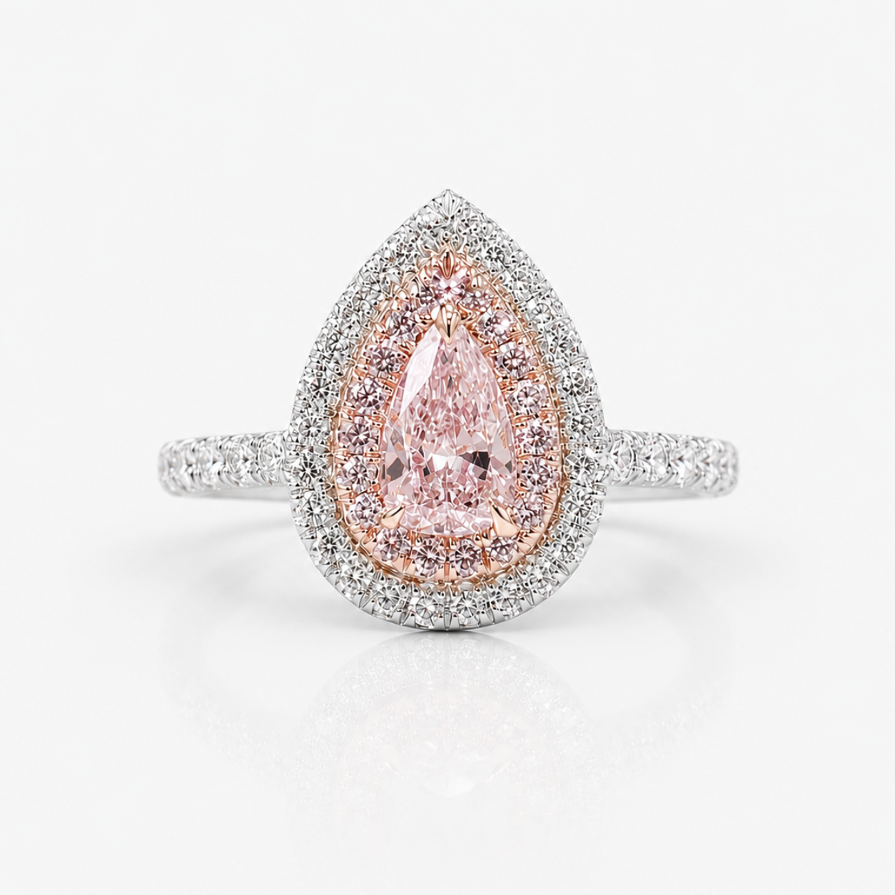Pink Pear Diamond Double Halo Engagement Ring