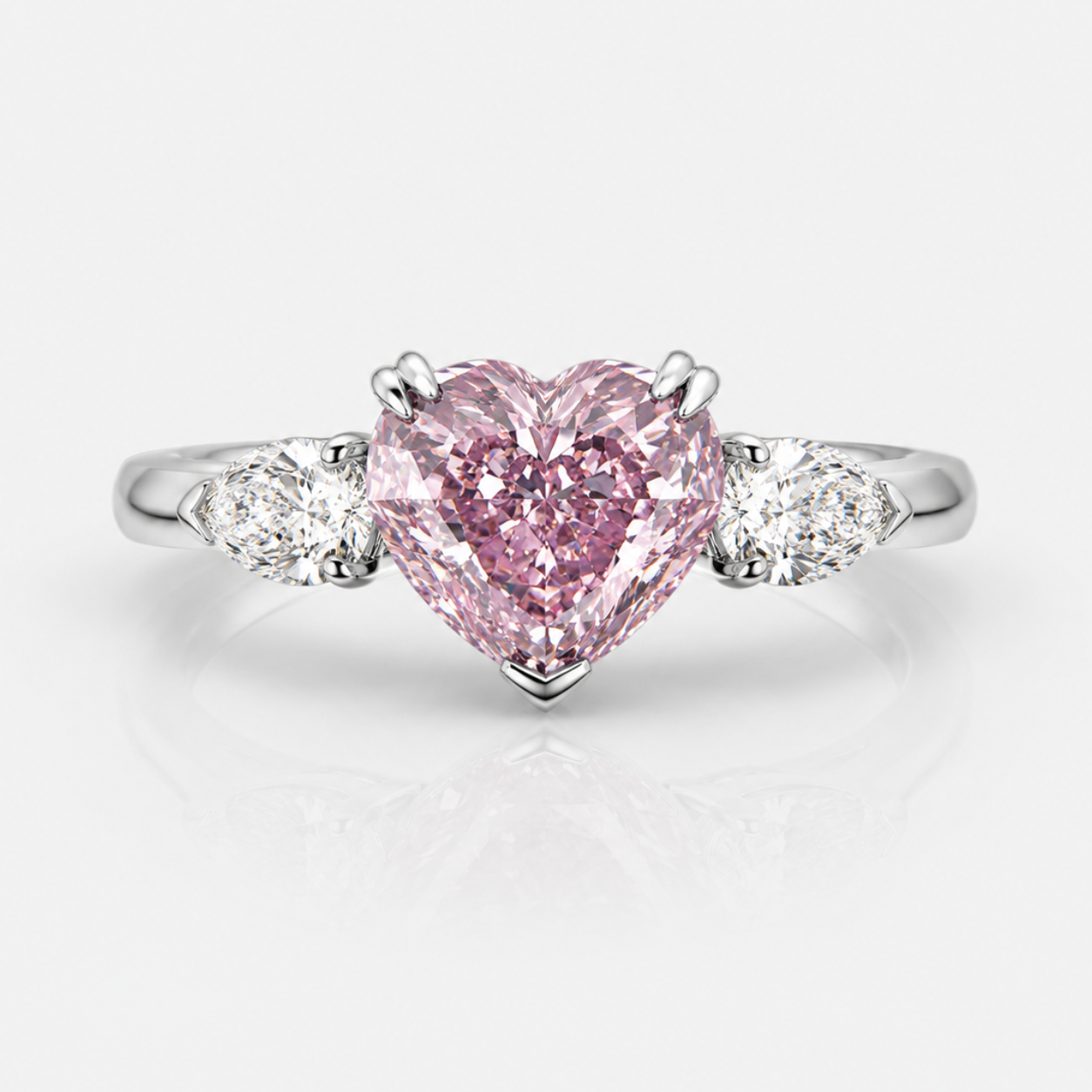 3 Carat Purplish Pink Heart Diamond Three Stone Engagement Ring