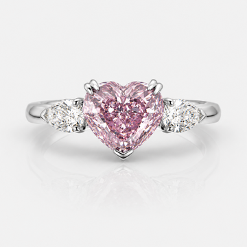 3 Carat Purplish Pink Heart Diamond Three Stone Engagement Ring