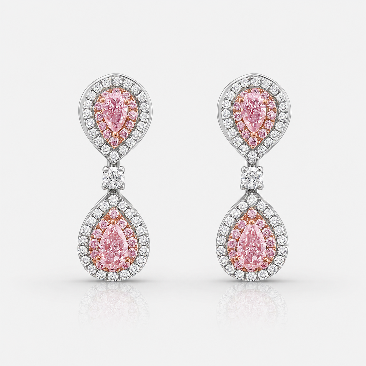 1.40ct Pink Pear Diamond Double Halo Earrings