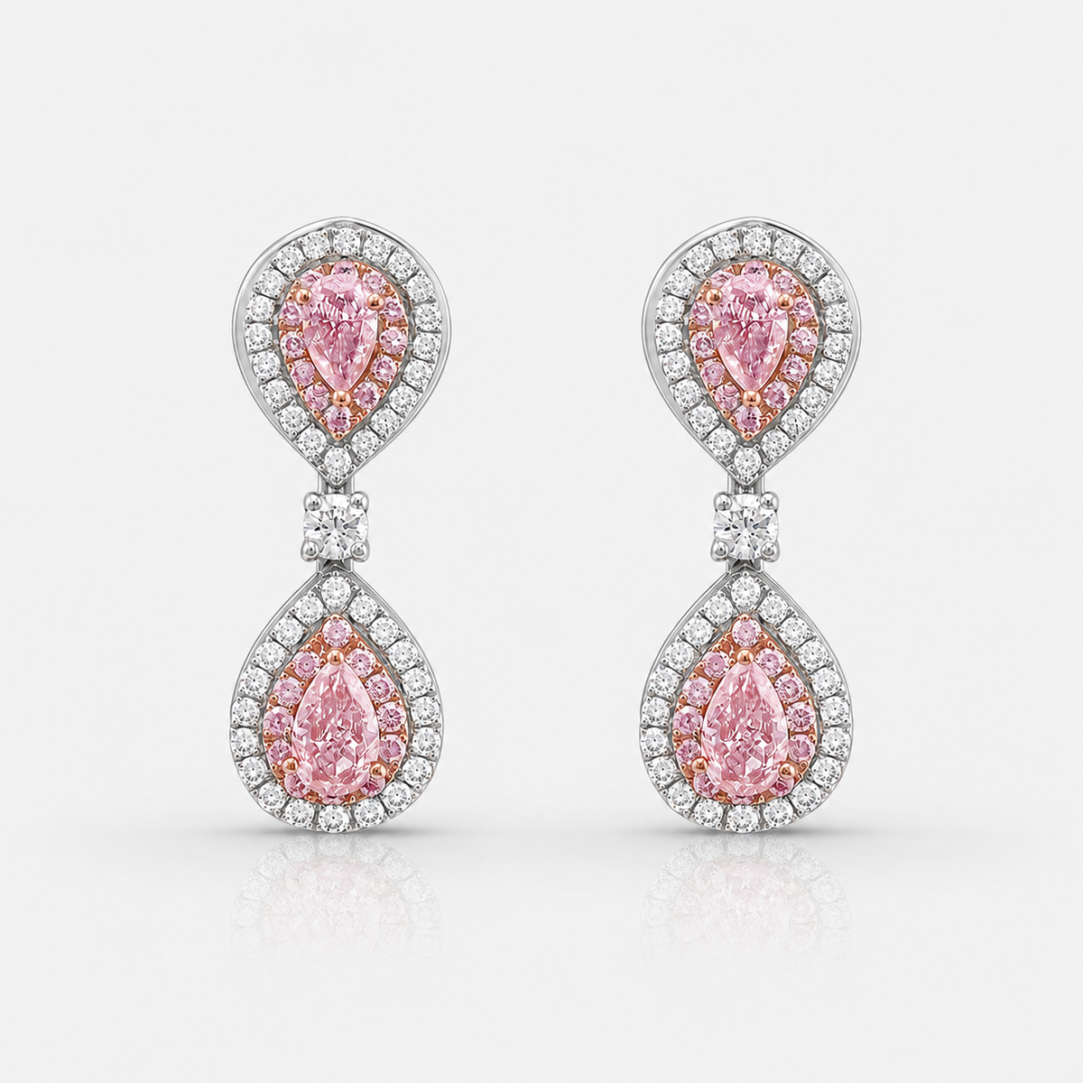 1.40ct Pink Pear Diamond Double Halo Earrings
