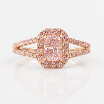 1.11 Carat Light Pink Radiant Diamond Split Shank Halo Engagement Ring