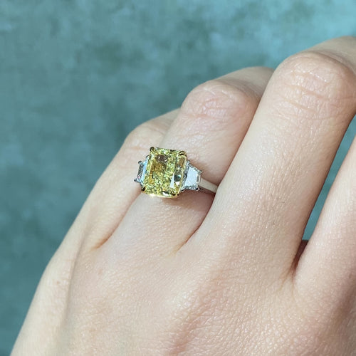 3 Carat Elongated Radiant Yellow Diamond Engagement Ring