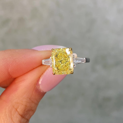 4 Carat Fancy Yellow Elongated Cushion Diamond Engagement Ring