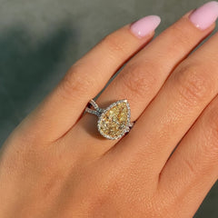 3ct Light Yellow Pear Halo Diamond Engagement Ring