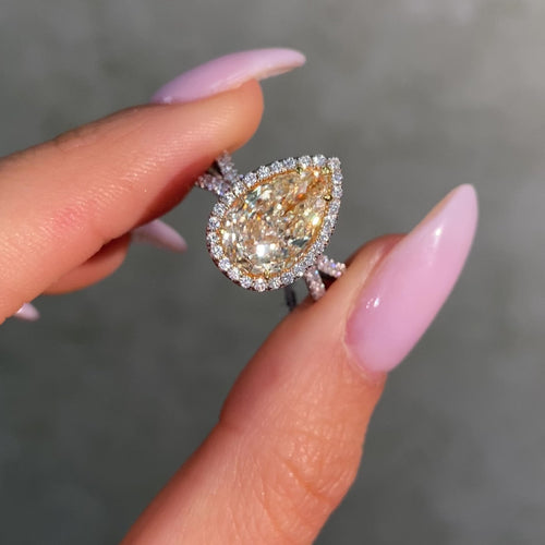 3ct Light Yellow Pear Halo Diamond Engagement Ring