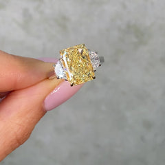 4.04ct Fancy Yellow Elongated Radiant Diamond Engagement Ring
