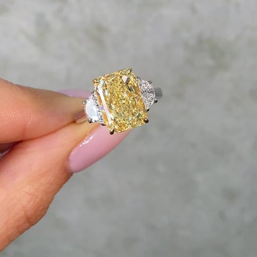 4.04ct Fancy Yellow Elongated Radiant Diamond Engagement Ring