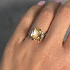 4.04ct Fancy Yellow Elongated Radiant Diamond Engagement Ring