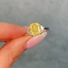 3ct Elongated Cushion Yellow Diamond Engagement Ring