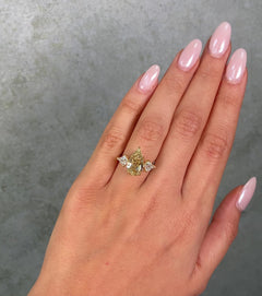 4 Carat Champagne Step Pear Diamond Three Stone Ring