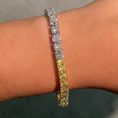 Color Block Yellow and White Cushion Diamond Tennis Bracelet