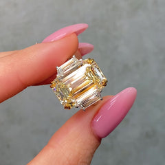 10 Carat Emerald Yellow Diamond Engagement Ring