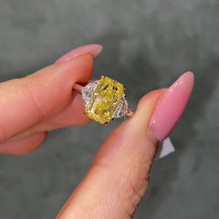 3 Carat Fancy Intense Yellow Elongated Radiant Diamond Engagement Ring