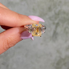 4.05ct Light Yellow Emerald Diamond Engagement Ring