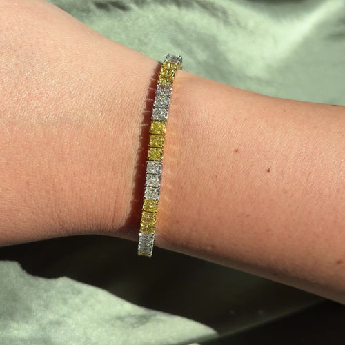 12.5 Carat 3:3 Yellow and White Diamond Tennis Bracelet