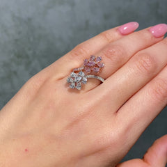 Pink and White Diamond Floral Toi et Moi Ring