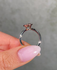 Green Oval Diamond in Pink Diamond Halo Engagement Ring