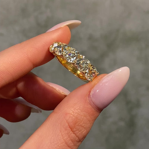 5 Carat Yellow Diamond Antique Cushion Diamond Half Eternity Band