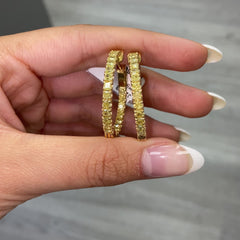 Natural yellow diamond hoop earrings, canary diamond hoops, intense yellow diamonds.