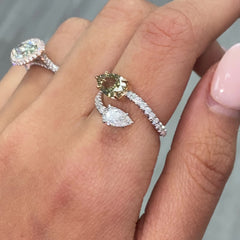 Green Marquise Diamond Halo Ring