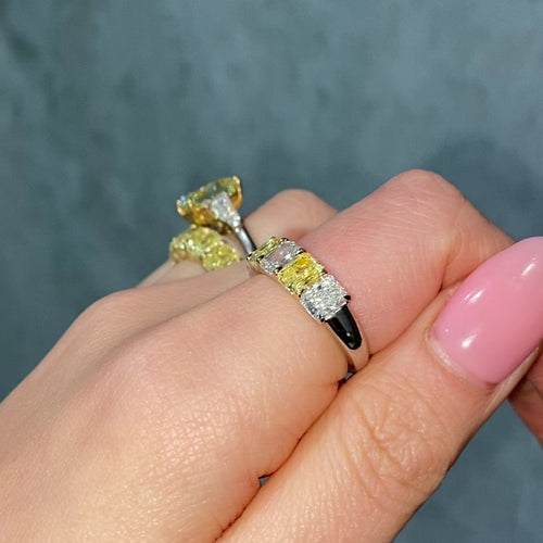 4 Carat Fancy Intense Yellow Elongated Radiant Diamond Engagement Ring