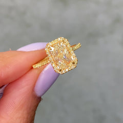 2.01 Carat All Yellow Halo Elongated Radiant Diamond Engagement Ring