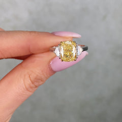 3 Carat Fancy Yellow Elongated Cushion Diamond Engagement Ring